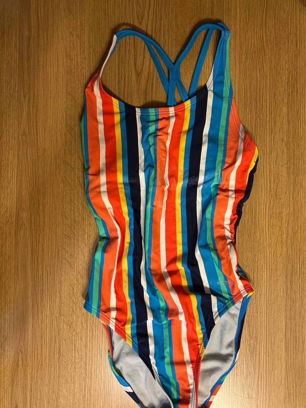 Speedo Girls' Bright Multicolor Striped One-Piece - Blue & Orange Accents